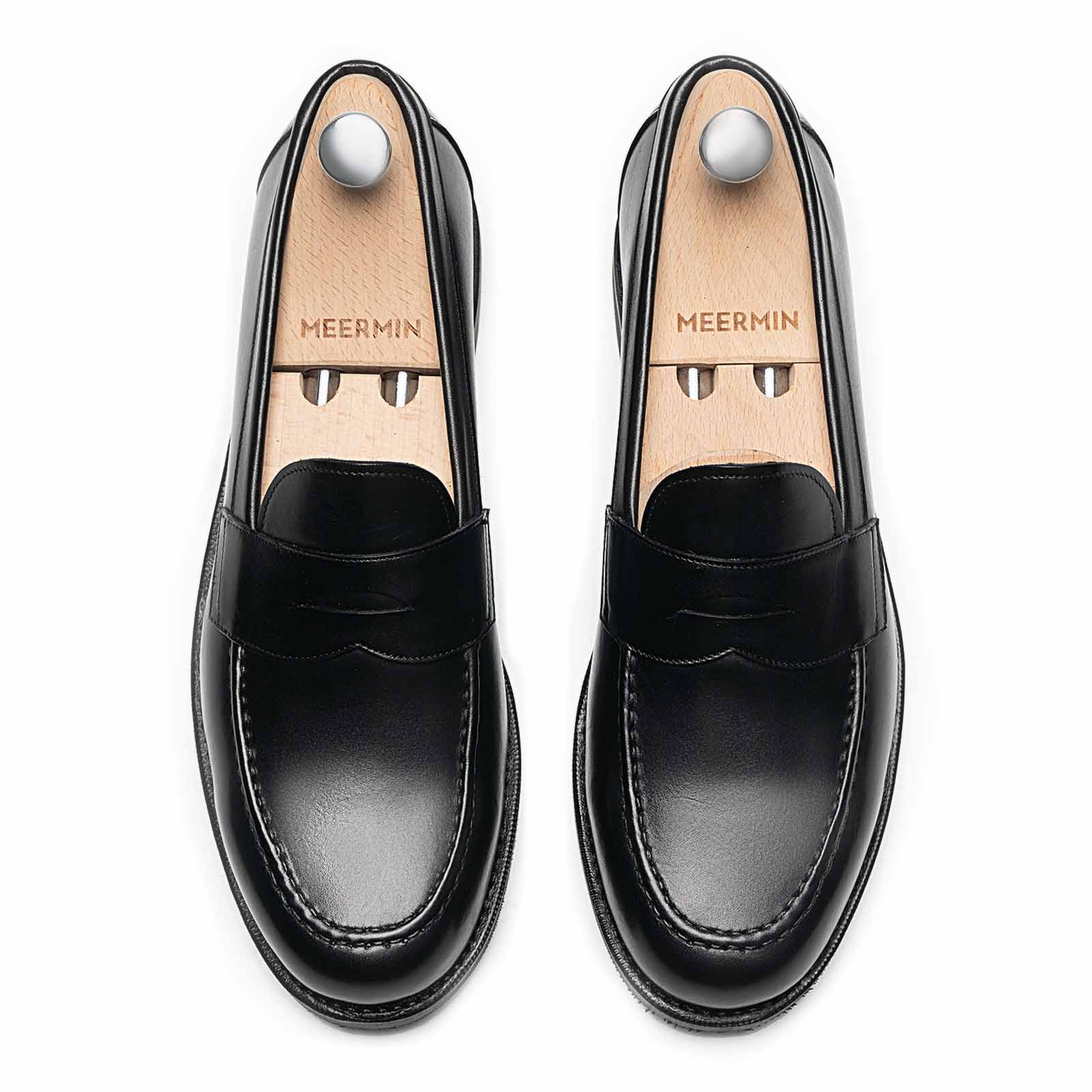 靴 41.5 NAVY MORTIMER FLAT CALF PATINE Men's Patina Shoes | Blue Leather Oxford | In Corio